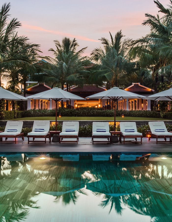 Resort pool at dusk